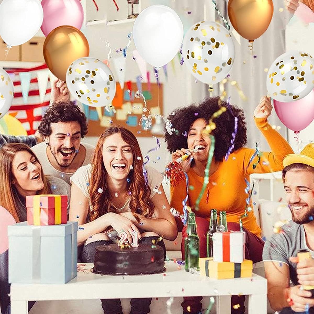 50pcs Gold Foil Confetti Balloons,12 inch Latex Balloon with Gold Confetti Inside for Birthday Family Party Wedding Party Baby Shower Decoration Supplies