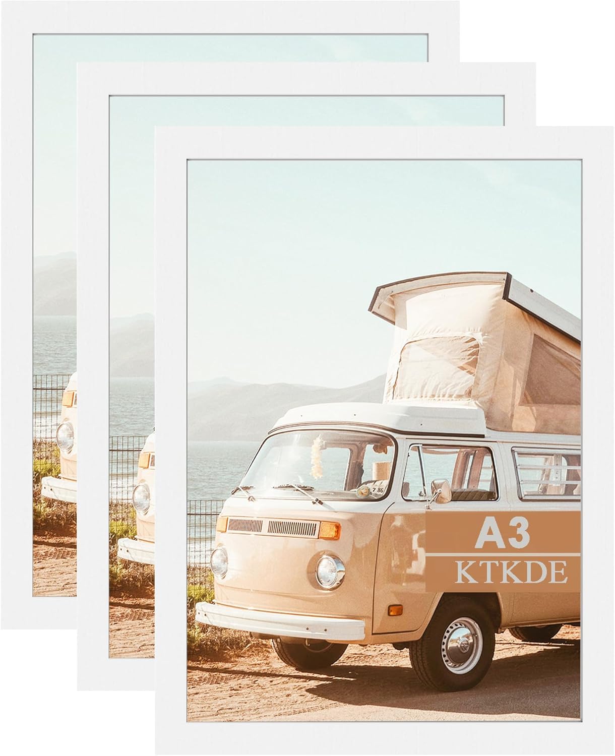 KTKDE A3 Poster Frame White Woodgrain Picture Frame-11.7x16.5in Set of 3- Photo Frame,Certificate Frame with Plexiglass for Wall Mount or Table Top Display