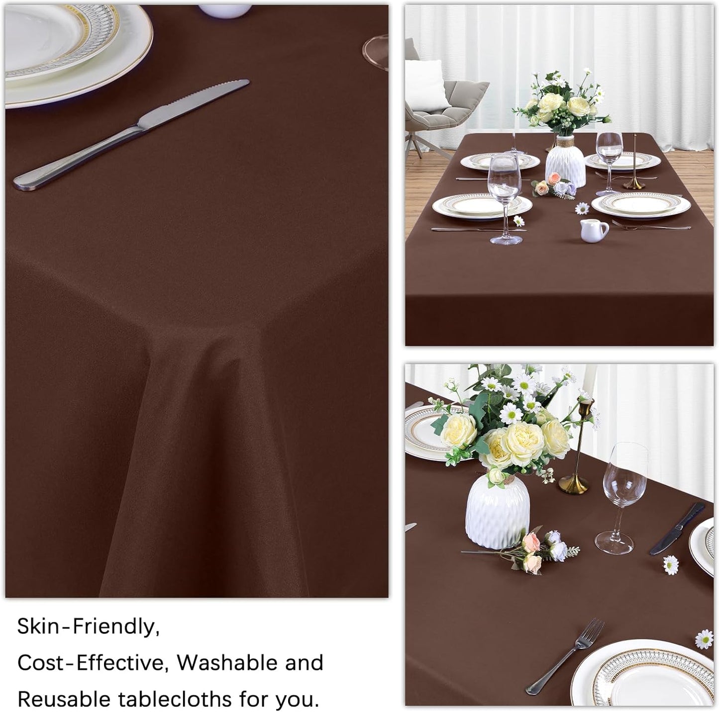 8 Pack Brown Table Cloth 60 x 126 Inch Rectangular Tablecloths for 8 Foot Rectangle Tables, Wrinkle Resistant Brown Tablecloth Washable Polyester Fabric for Buffet Wedding Party Banquet