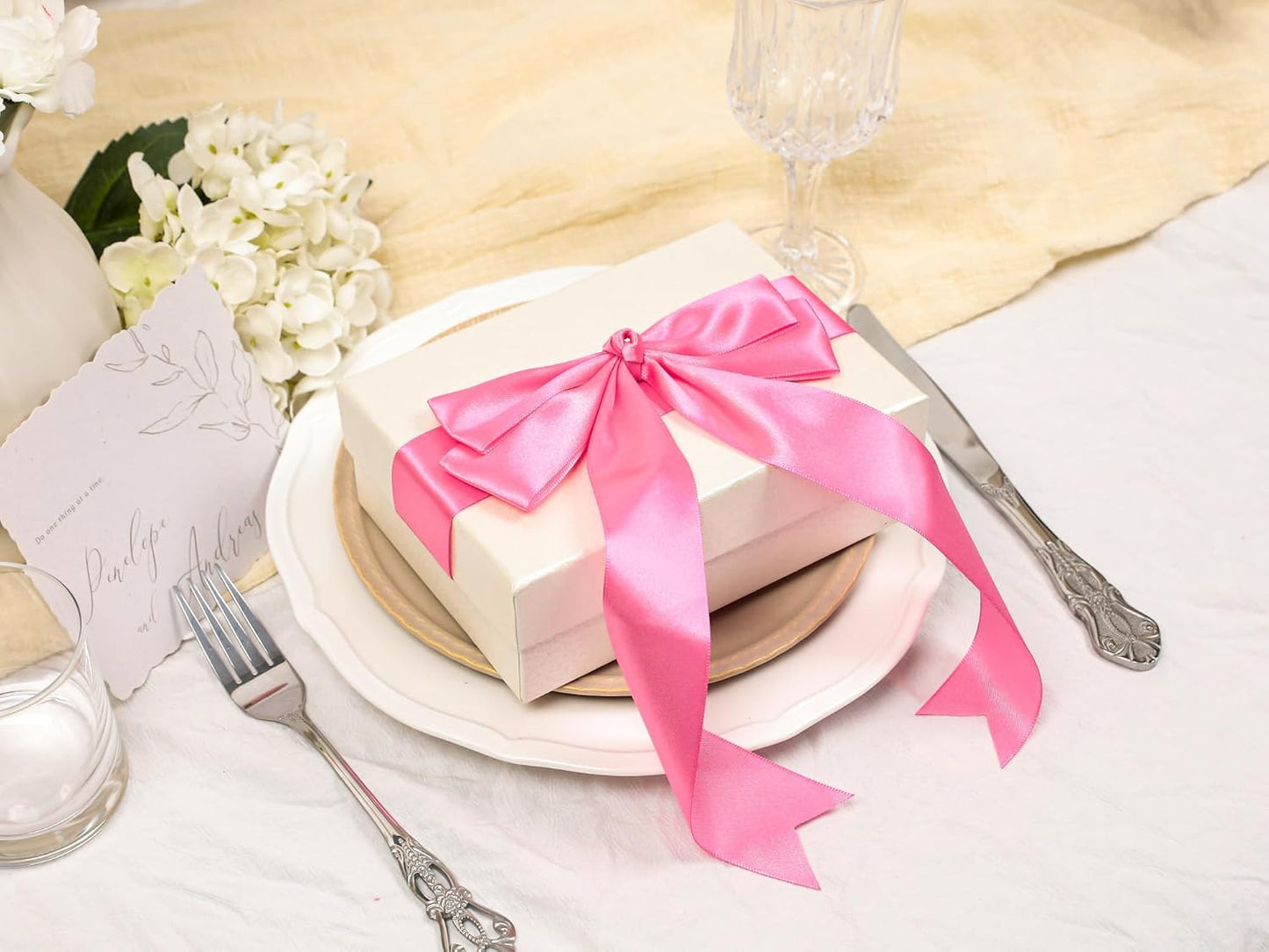 Hot Pink Satin Ribbon 1-1/2 inch X Continuous 25 Yards, Single Face Polyester Ribbon Perfect for Gift Wrapping, Flower Bouquet, Wedding Decor, Crafts, Bow Making, Sewing and More