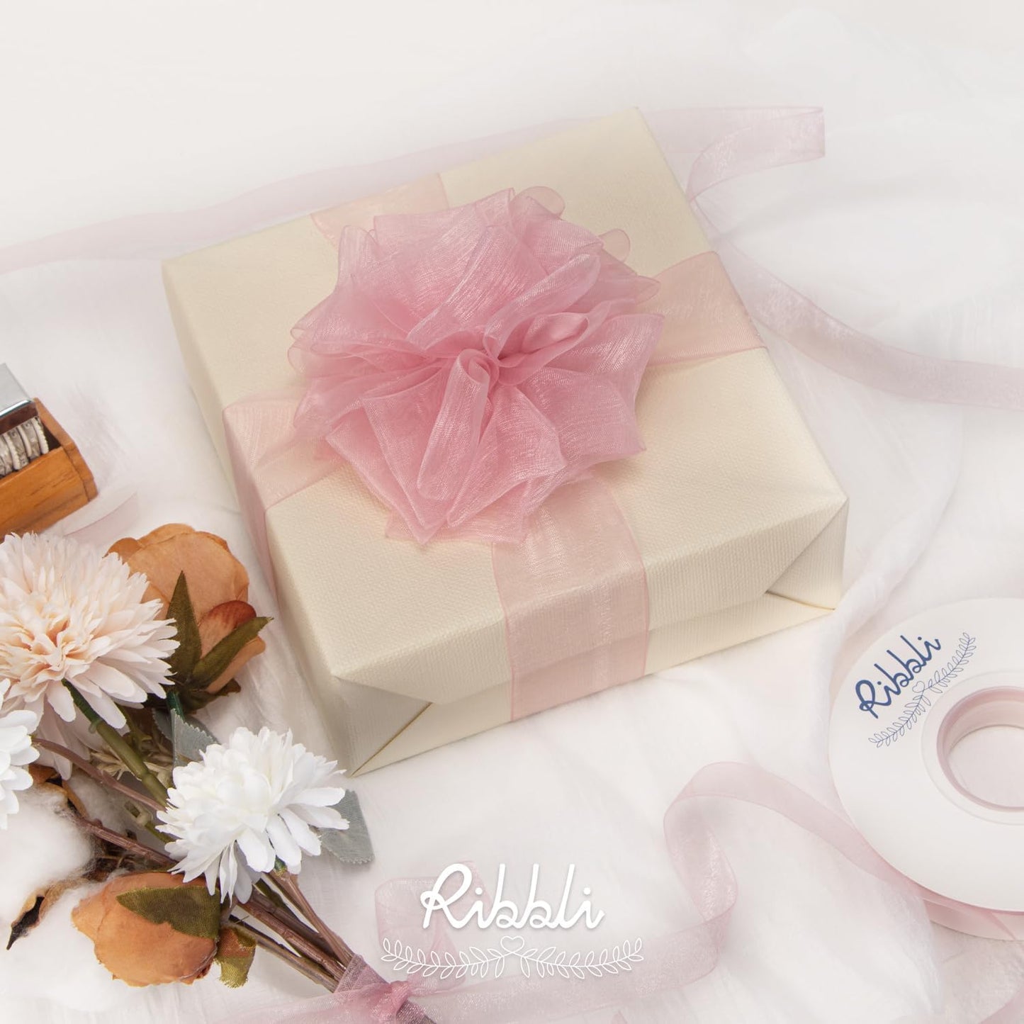 Ribbli Rose Pink Organza Ribbon,1/2 Inches x Continuous 50 Yard,Pink Sheer Ribbon for Gift Wrapping,Cookie Wrapping,Wedding Decoration,All Crafting and Sewing