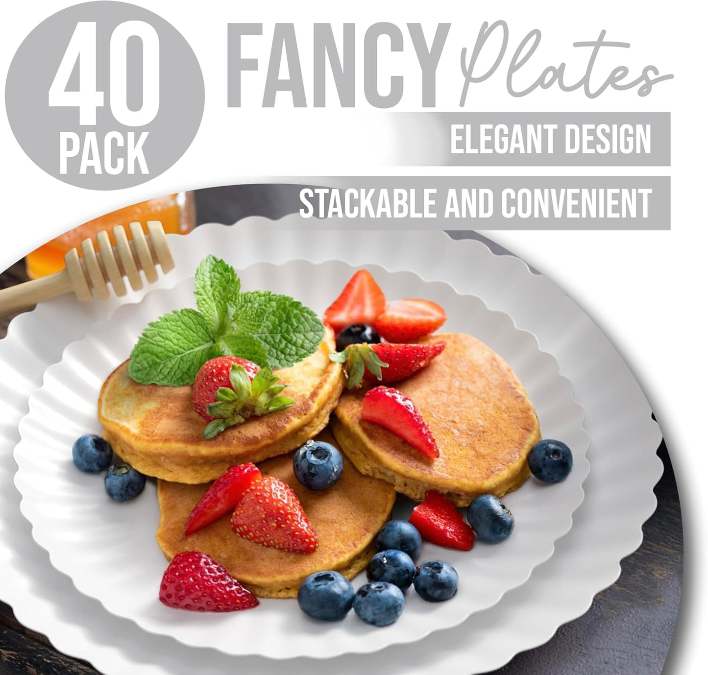 Trendables Scalloped Paper Plates 8.5 Inch & 10.5 Inch 40 Pcs Dinner Plate Set Fancy Disposable Plates for Party for 20 Guests 20 X 8 & 20 X 10 Large & Small Paper Plate Set for Parties Snow