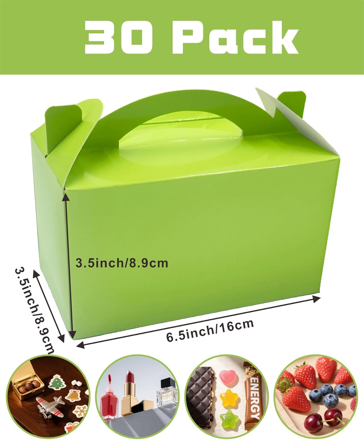 TIMESEEK 30-Pack Spring Green Gable Treat Boxes with Handles, 6" Pop-Up Party Favor Gift Boxes for Candy, Birthday,Wedding,Baby Shower, Eco-Friendly Cardboard Goodie Bags for Kids, Bachelorette Decor