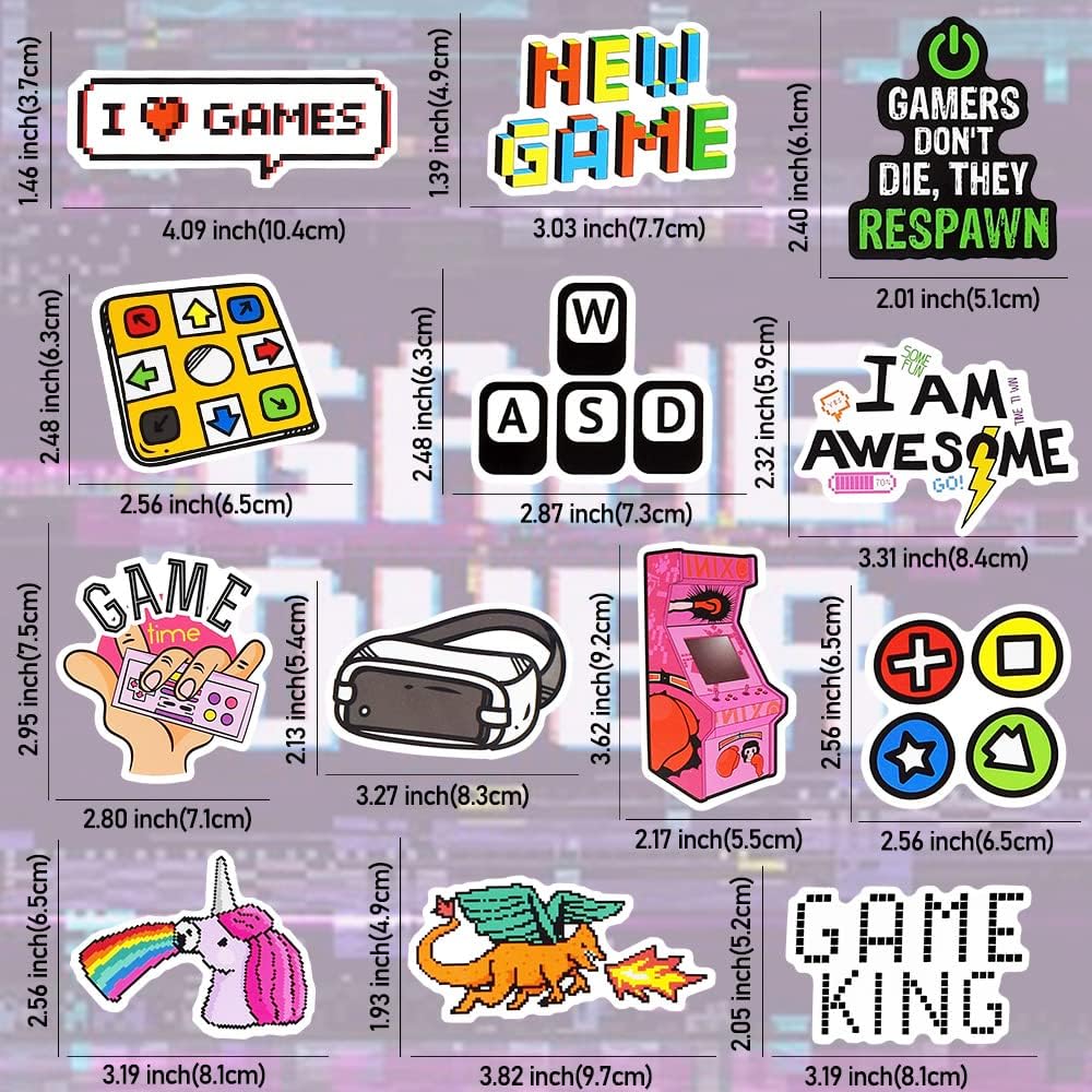 QTL Classic Gaming Stickers for Kids Video Game Stickers for Water Bottles Laptop Gamer Adults Waterproof Vinyl Packs 50Pcs