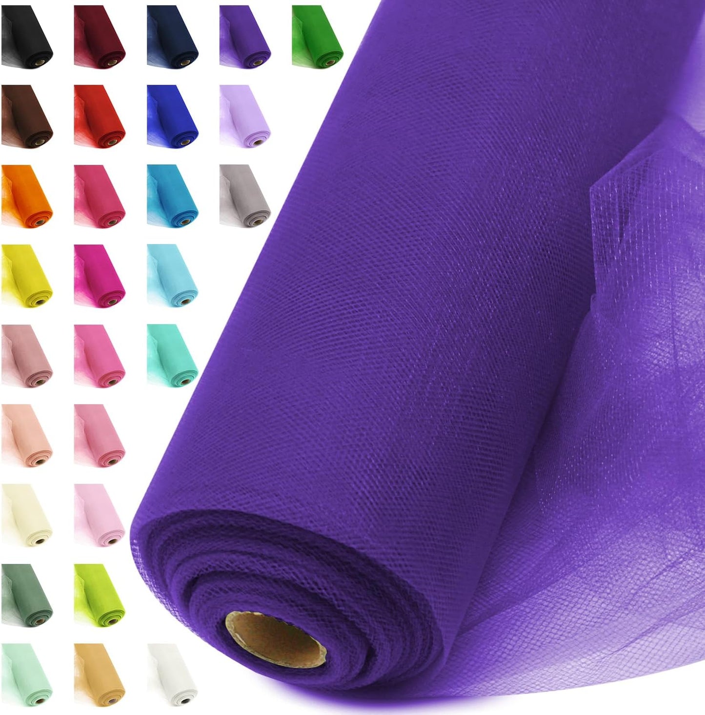 54" by 20 Yards Purple Tulle Fabric Rolls - Tutu Spool Bolt for DIY Wedding Decoration, Baby Shower Tutu Skirt, Gift Wrapping - Matte Tulle, Roll Packaging