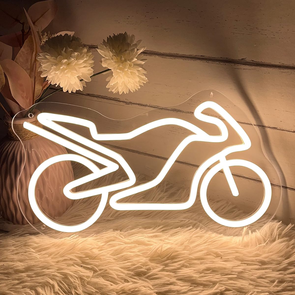 Motorcycle Neon Sign For Spa Beauty Room Nail Brows Lashed Salon Studio LED Wall Art Decor For Business Stores Logo Barber Shops Led Word Indoor Custom Neon Lights 5V USB Powered Warm White 35×20.5 CM