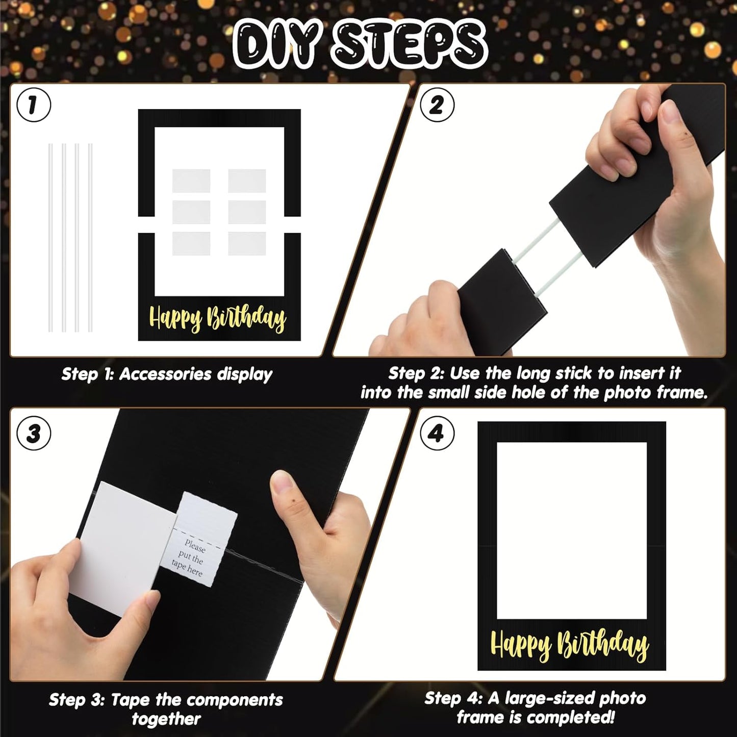 32 x 24 Inch Large Photo Booth Props Picture Frame Happy Birthday Party Frame DIY Cutouts Photo Booth Props Selfie for Party Supplies Favors(Black Gold,Happy Birthday)