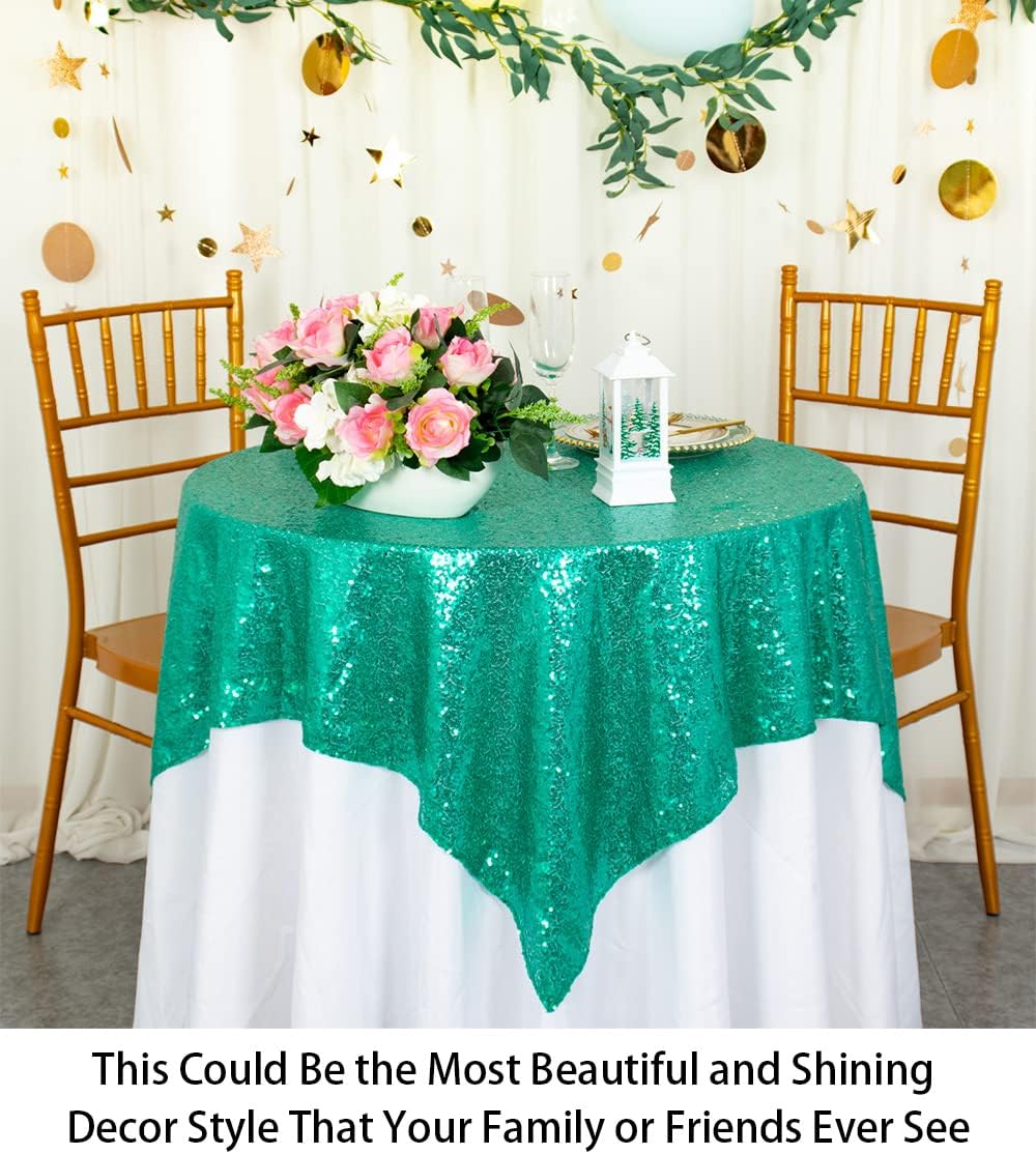 ShinyBeauty Small Tablecloth Square 36x36-Inch Green Sequin Tablecloth Glitter Table Cover Overlay Christmas Green Wedding Table Cloths Sequin Fabric Tablecloth for Birthday, Baby Shower