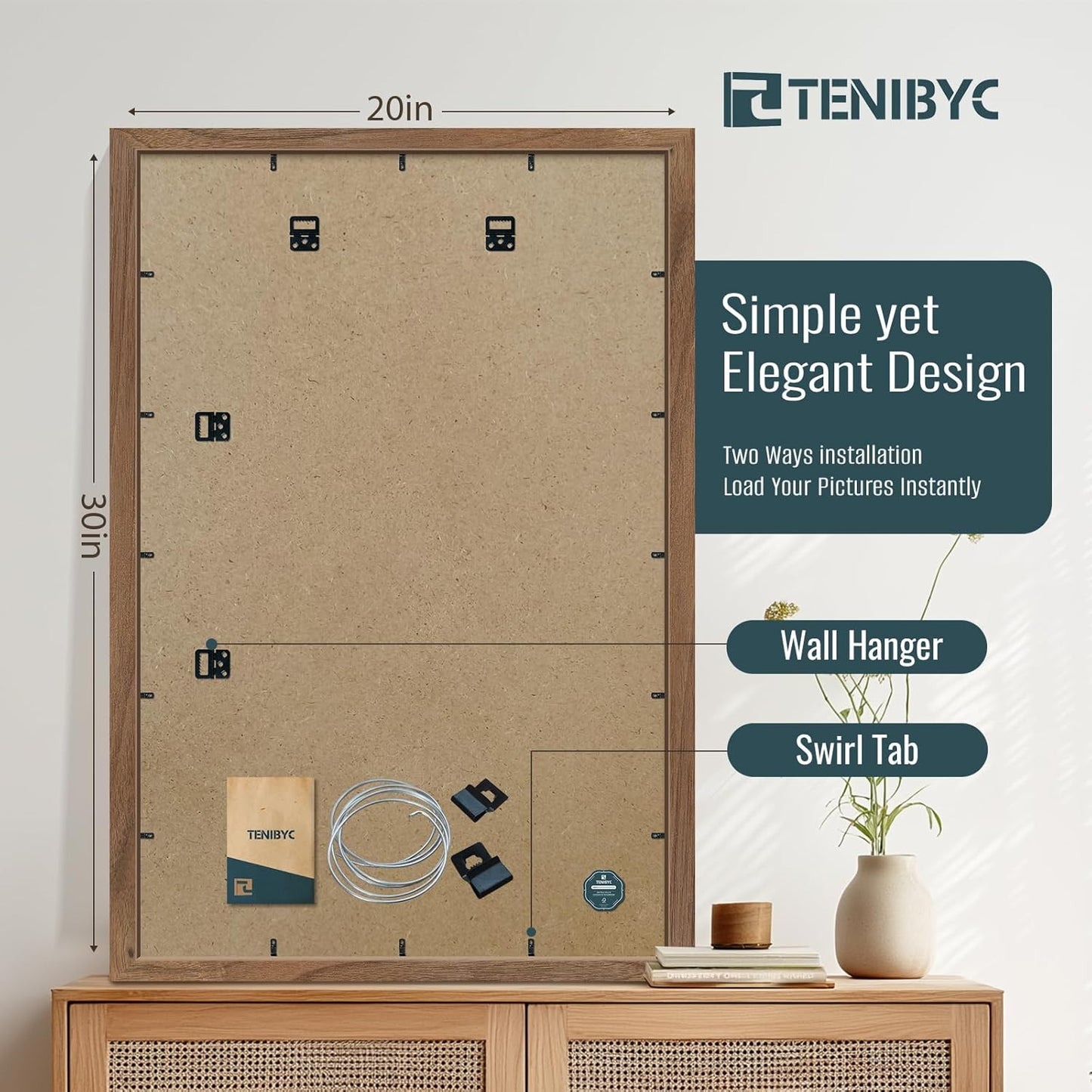 20x30 Poster Frame 4 Pack - Walnut, Brown Wood Picture Frame, Dissplay Photos, Posters and Puzzles, Horizontal or Vertical Wall Hanging