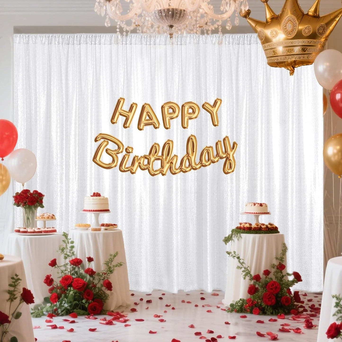 White Sequin Backdrop Curtain 2 Pieces 2FTx8FT Glitter Photography Backdrop for Party Wedding Birthday Christmas Decorations