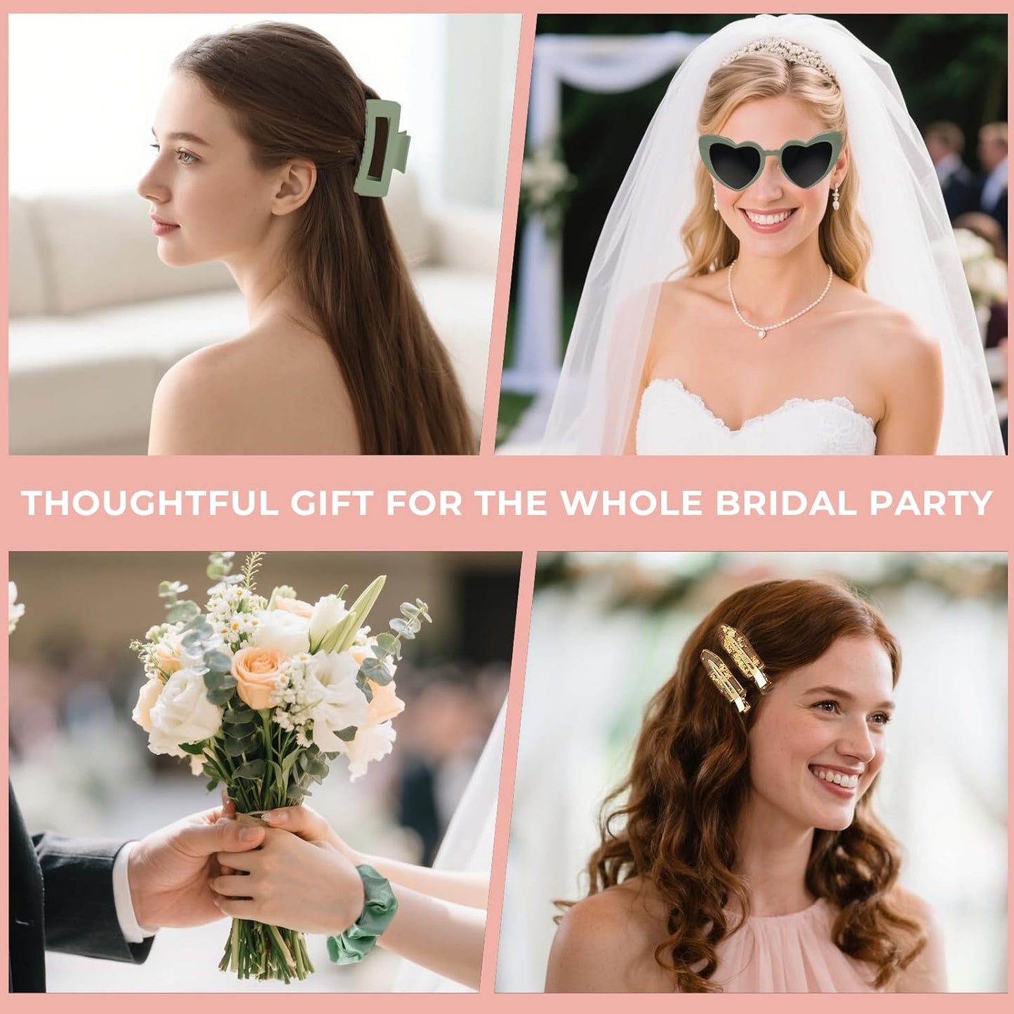 Sage Green Bridesmaid Gifts for Proposal, 12PCS Girls Gift Set with Hair Claws, Scrunchies, Makeup Clips & Heart Sunglasses, Wedding Bachelorette Party Favors, Birthday Gifts for Women Teens