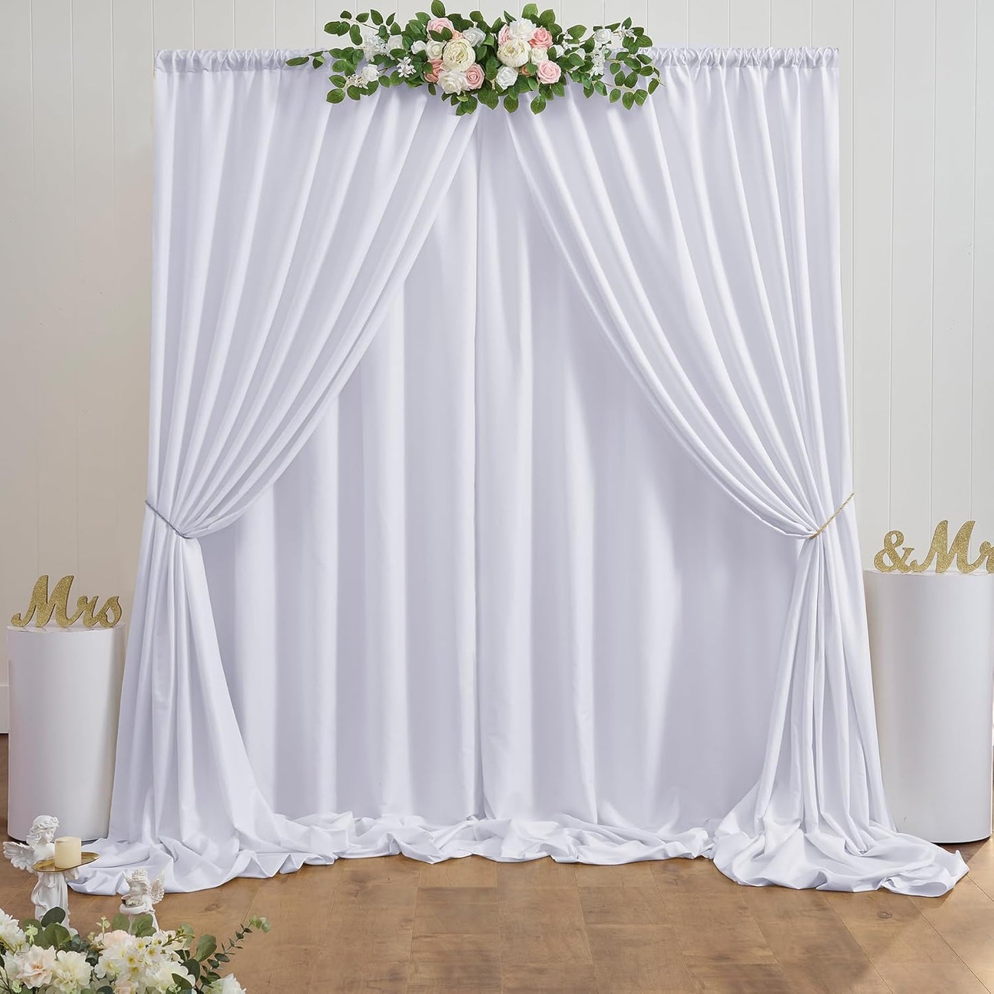 40ft x 10ft Thick Champagne Backdrop Curtains for Parties, 8 Panels 5ft x 10ft Non See Through Champagne Polyester Wedding Drapes Photo Backdrop for Birthday Party Graudation Photography Home Decor