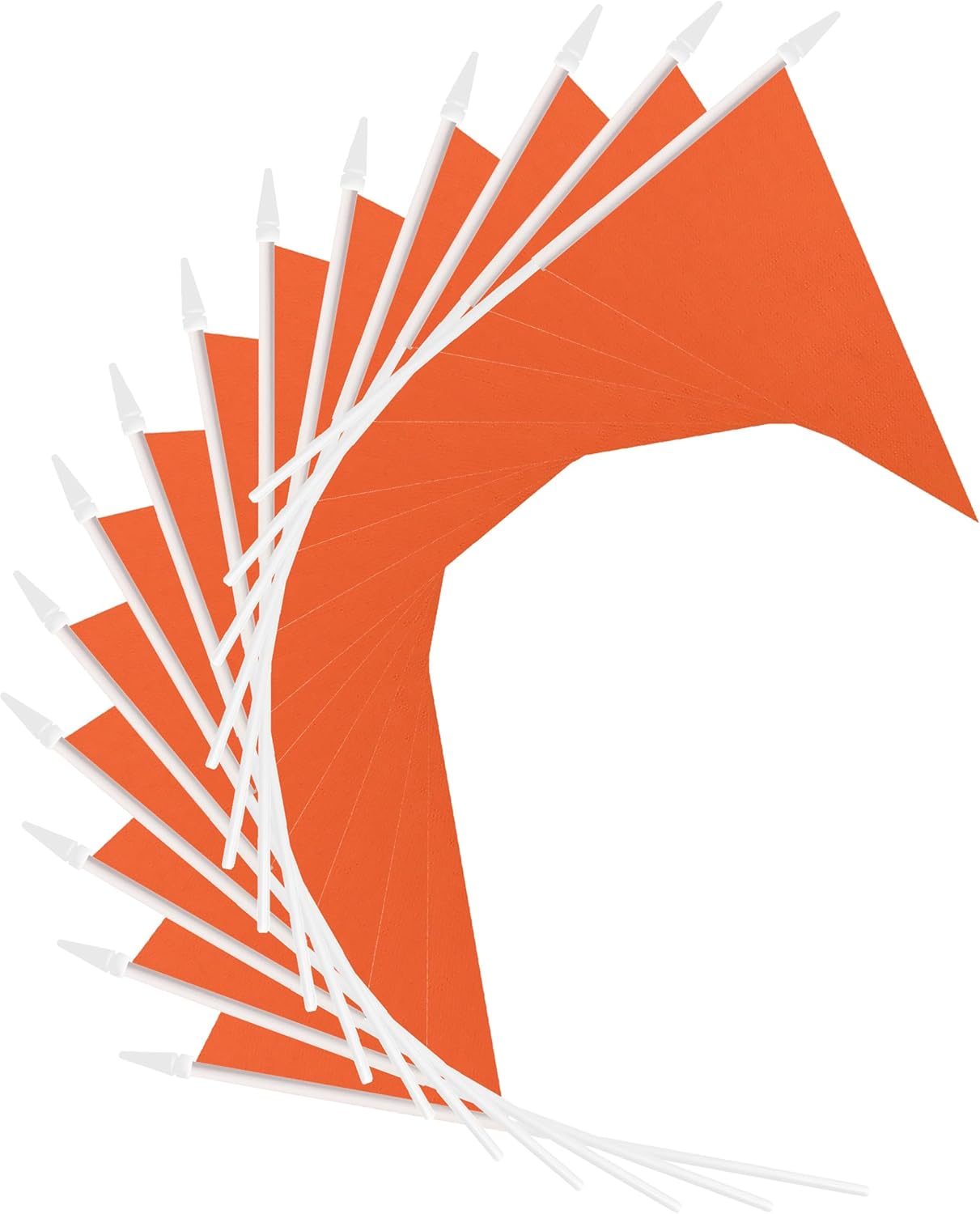 12 Pack Orange Pennant Flags Small Mini Hand Held Solid Color Pennant On Sticks Flags with 12.6"Solid Pole & Spear Top,Party Events Celebration,School,Grand Opening,Kids Birthday,Sports Clubs