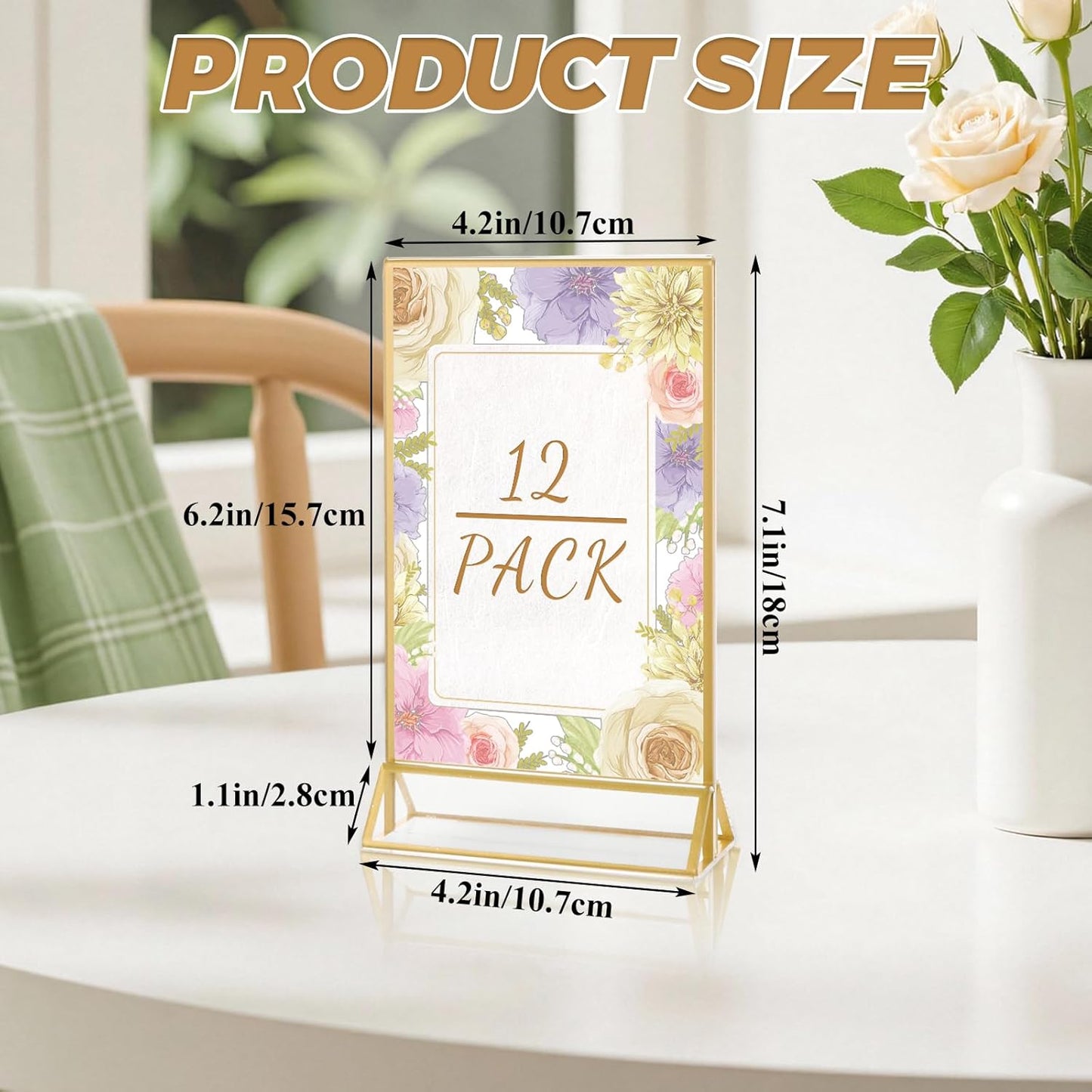 12 Pack Gold Acrylic Sign Holder 4x6 Picture Frame, Double Sided Gold Table Number Holder 4x6 Display Stand for Wedding, Home, Offices