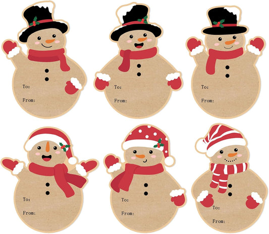 Christmas Gift Tags Stickers, 96Pcs Christmas Gift Labels Stickers, Self-Adhesive Christmas Name Tags for Xmas Gifts Wrap Presents Boxes Decoration, 2 x 3 Inch, Natural Kraft Paper Snowman Stickers