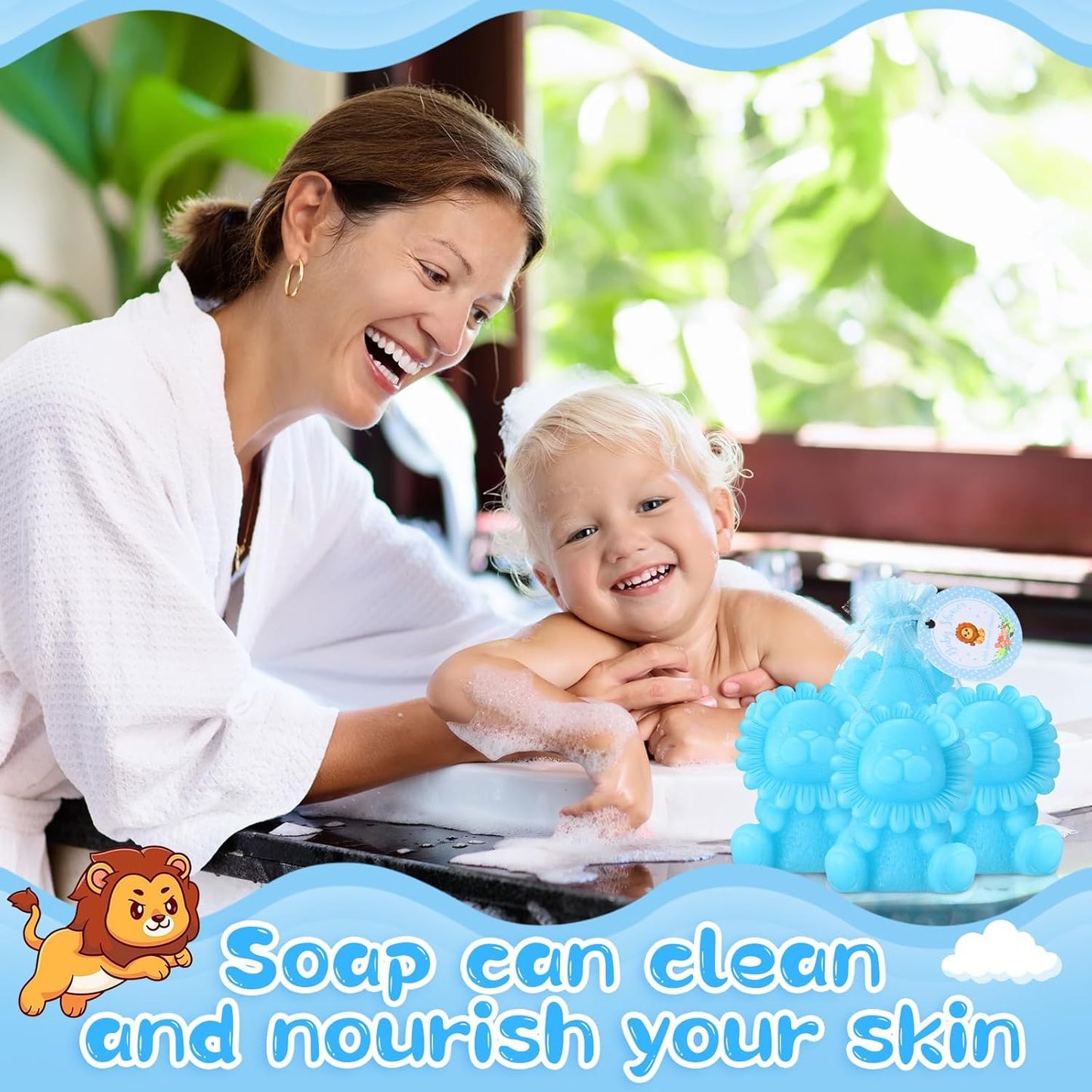 50 Sets Lion Soap Baby Shower Favors Handmade Safari Baby Shower Favors for Guests Soaps with Organza Bags Thanks Tags Wedding Party Guests