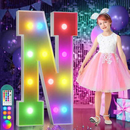 imprsv 4FT Colorful Marquee Light Up Letters N, 18 Colors Large Light up Letters Alphabet Sign with Remote, Large Marry Me Sign, Birthday Party Decorations Baby Shower Anniversary Wedding Decoration