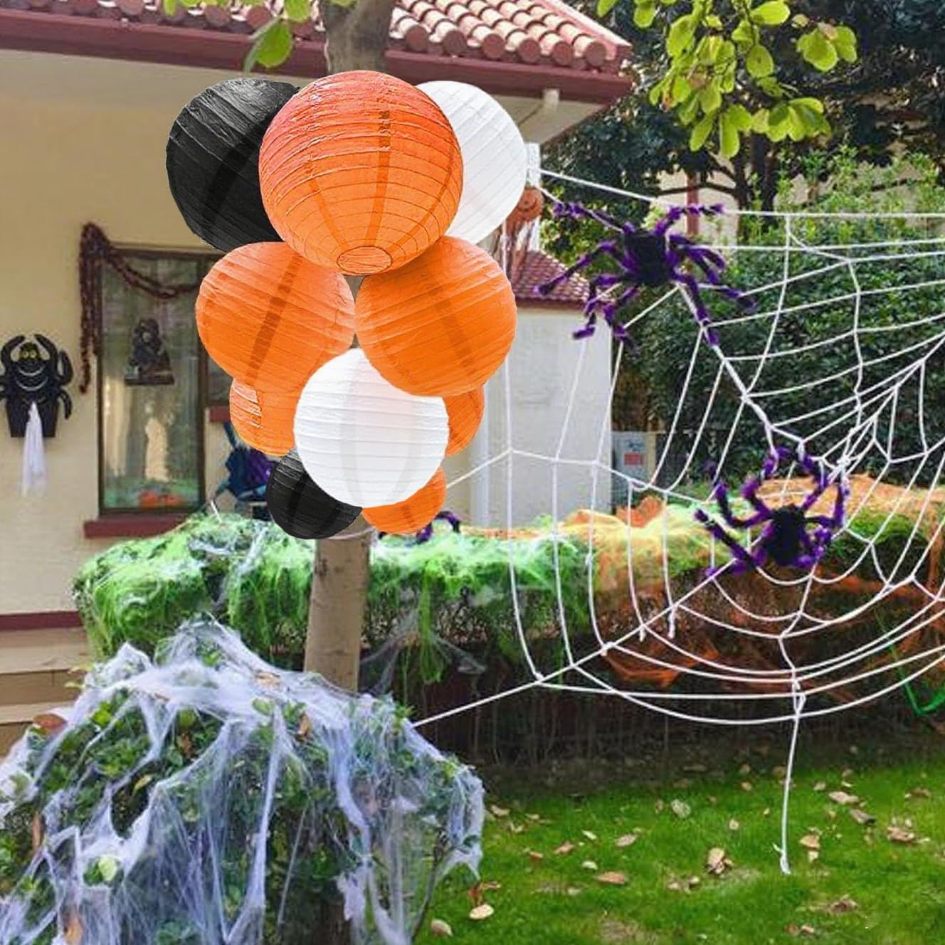 Orange Black White Paper Lanterns Decorative 12pcs Halloween Hanging Decorations for Graduation Thanksgiving Birthday Party Decorations