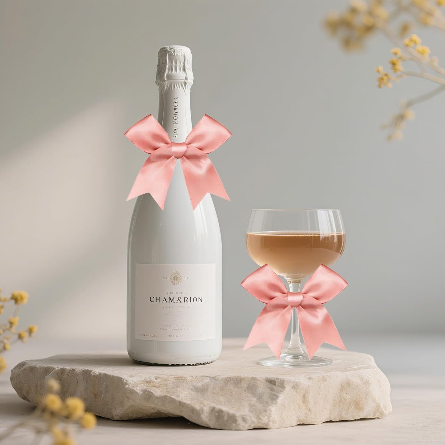 50 PCS Twist Tie Bows Satin Ribbon Bows 3.3 Inch Gift Wrap Bows Craft Bows for Gift Wrapping, Party Decorations Gifts Bag DIY Treat Bags Wedding Decor Baby Shower Christmas (Rose Pink)