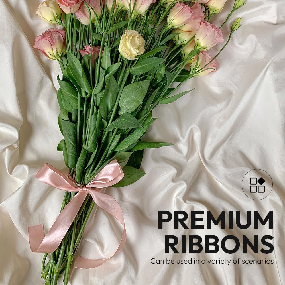 1" x 100 Yards Satin Ribbon - Ivory Silk Ribbon with Spool - Ideal for Gift Wrapping, Floral Bouquets, Crafts, Wedding Party Decorations, Christmas and Sewing Projects