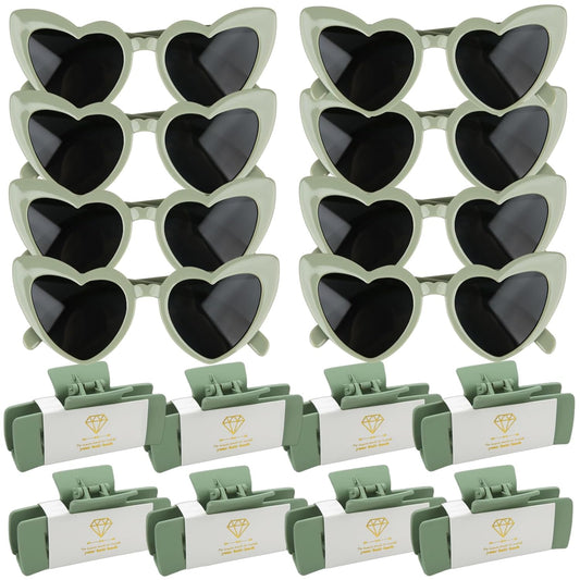 16pcs Bridesmaid Proposal Gifts 4.1inch square Matte Bachelorette Claw Clips Sunglasses set of 12 Girls Trendy Cute Hair Clips for Wedding Party Favors(16pcs Sage Green)