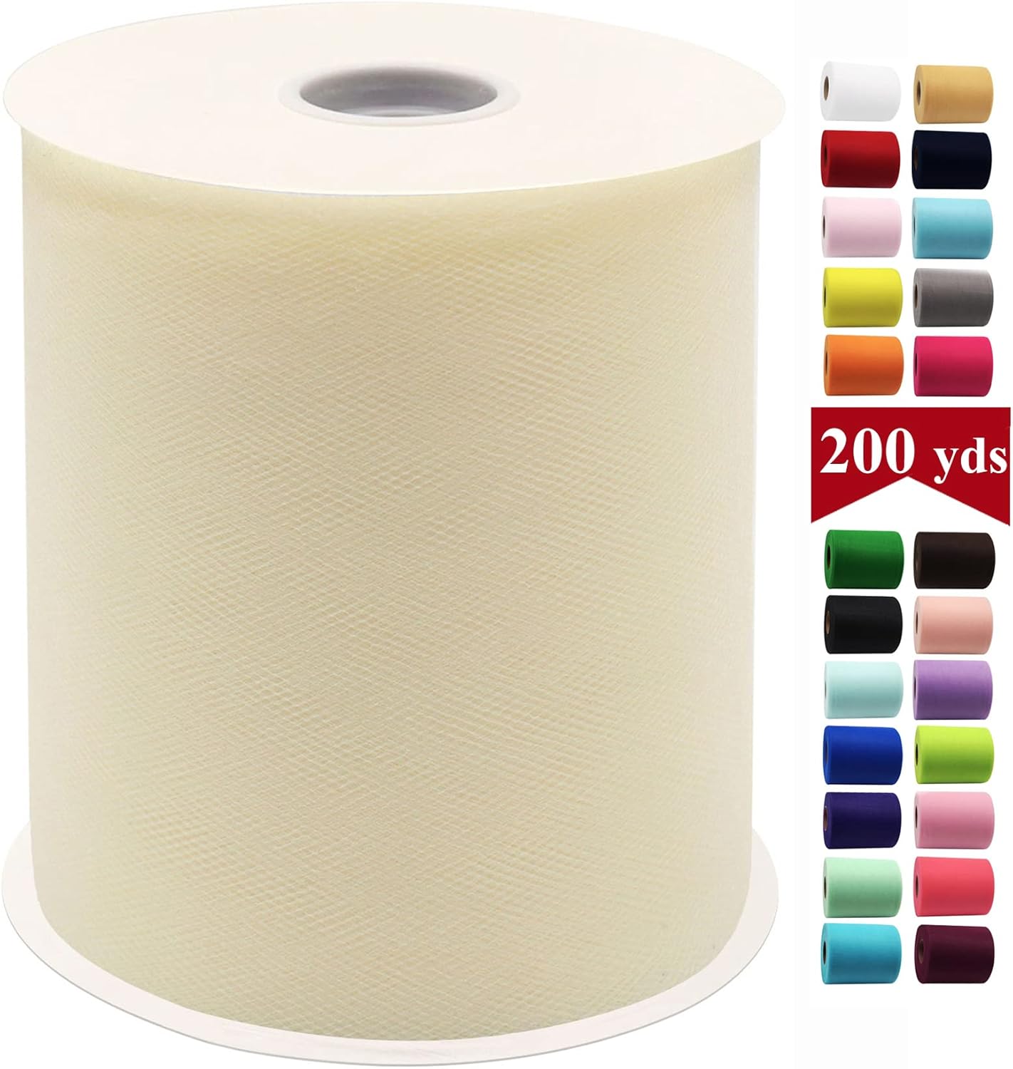 Ivory Tulle Fabric Rolls 6 Inch by 200 Yards (600 feet) Fabric Spool Tulle Ribbon for DIY Ivory Tutu Gift Wrapping Baby Shower Birthday Party Wedding Decorations Craft Supplies