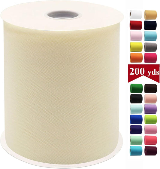 Ivory Tulle Fabric Rolls 6 Inch by 200 Yards (600 feet) Fabric Spool Tulle Ribbon for DIY Ivory Tutu Gift Wrapping Baby Shower Birthday Party Wedding Decorations Craft Supplies