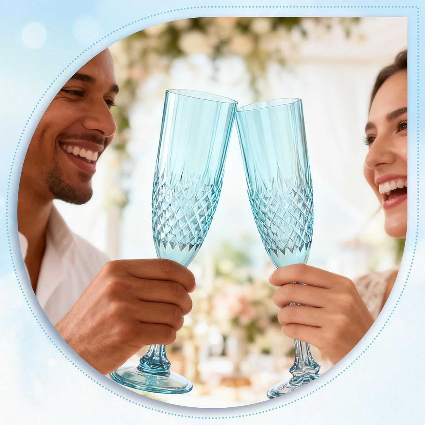 Plastic Champagne Flutes, 12PCS Light Cyan Wine Glasses Goblets Cups Reusable Flute, for Weddings Bachelor Parties Toasting and Events(12, Light Cyan)