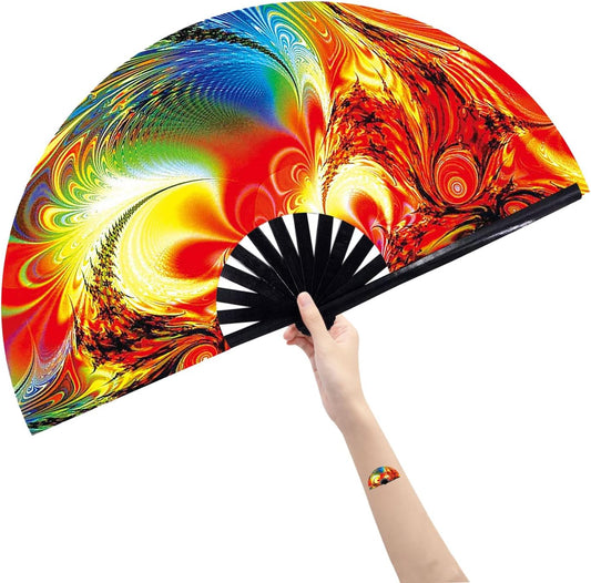 Amajiji Large Folding Hand Rave Fan Popping Fan for Line Dancing Clacking Fans for Boots On The Ground Dance,Party,Decoration,Festival (Sunset)