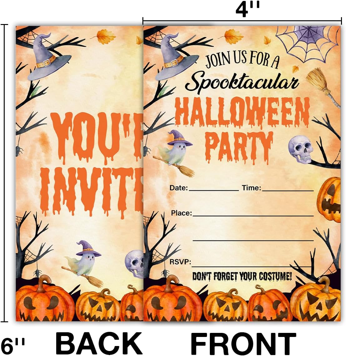 Halloween Party Invitations, Spooky Pumpkins Halloween Party Fill in Invites Cards With Envelopes (20 Count), Double Sided Design