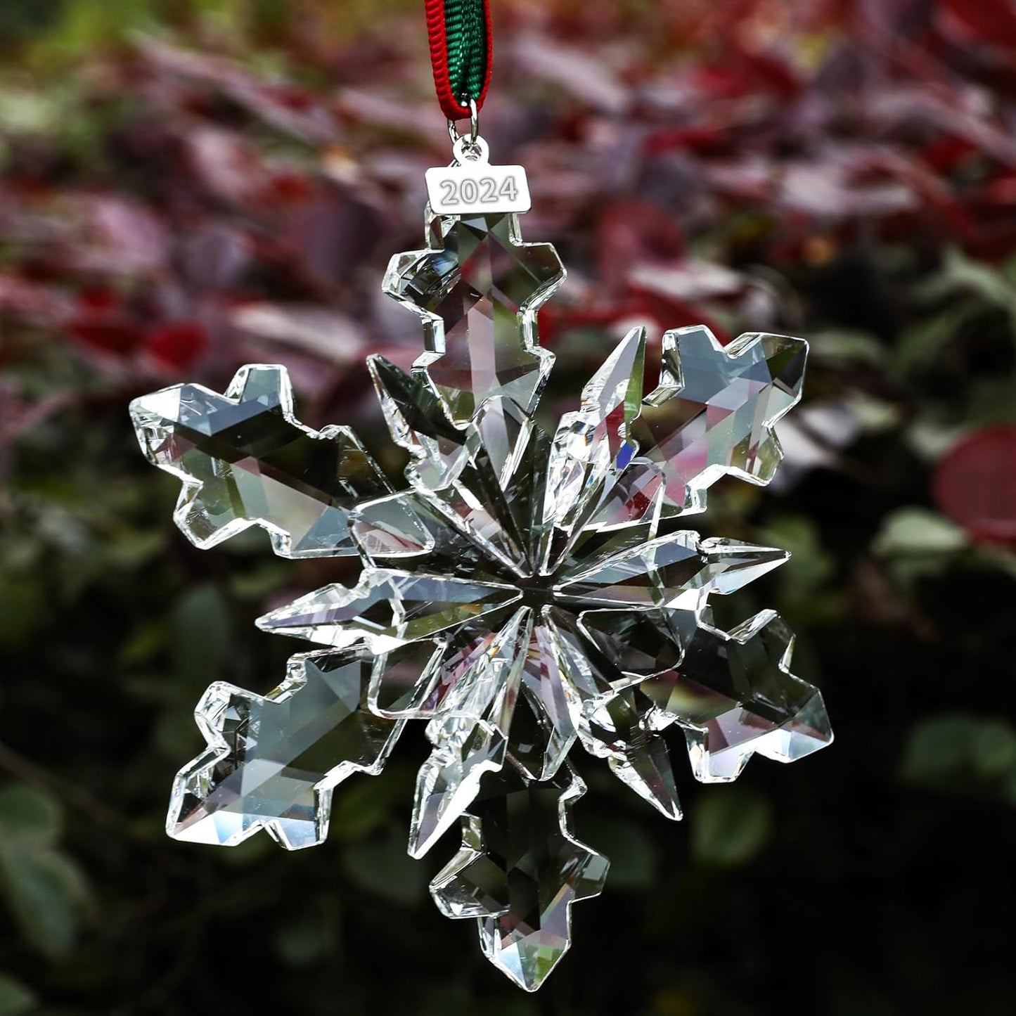 2024 Annual Edition Crystal Snowflake Ornament Christmas Ornament Home Decor Gift (Clear)