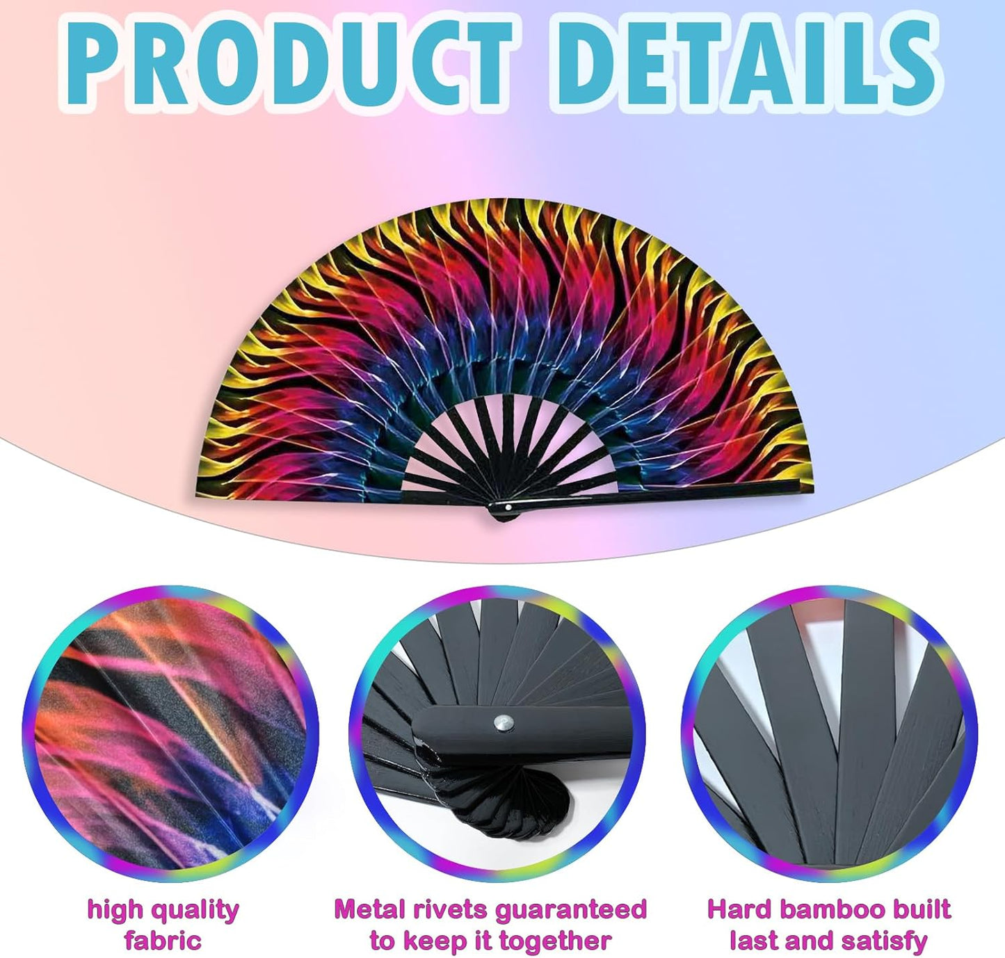 Boots on The Ground Fan, Large Folding Hand Fan for Women and Men, Popping Fans for Line Dancing for Raves, EDM, Dance Party, and Home Decoration