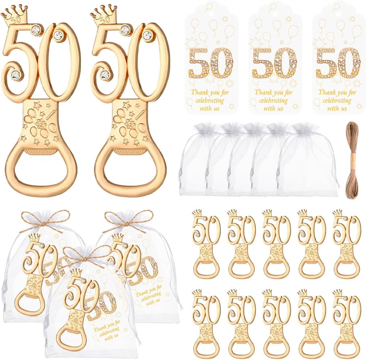 50Pcs 50th Birthday Bottle Opener Set 50th Birthday Party Favors 50th Golden Bottle Openers Personalized Party Favors Wedding Anniversaries Souvenirs Favors For Guests Party
