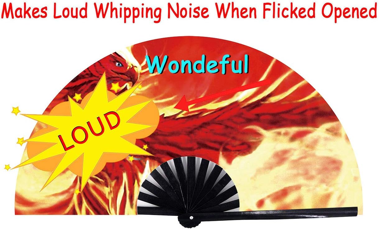 Amajiji Large Folding Hand Rave Fan Popping Fan for Line Dancing Clacking Fans for Boots On The Ground Dance,Party,Decoration,Festival (Firehawk)