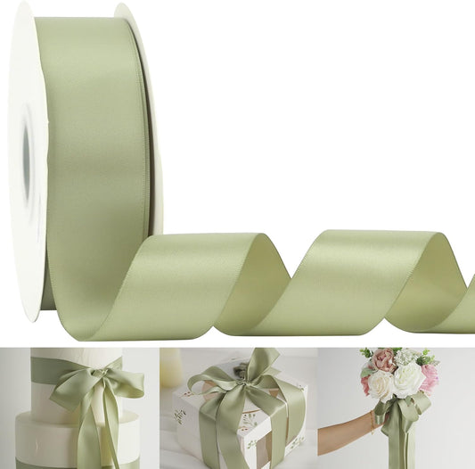 HUIHUANG Dusty Sage Ribbon 1-1/2 inch Double-Faced Satin Ribbon Sage Green Ribbon for Gift Wrapping, Flower Bouquet Wrap, Invitations, Holiday Decor, Bows Making, Crafts-50 Yards