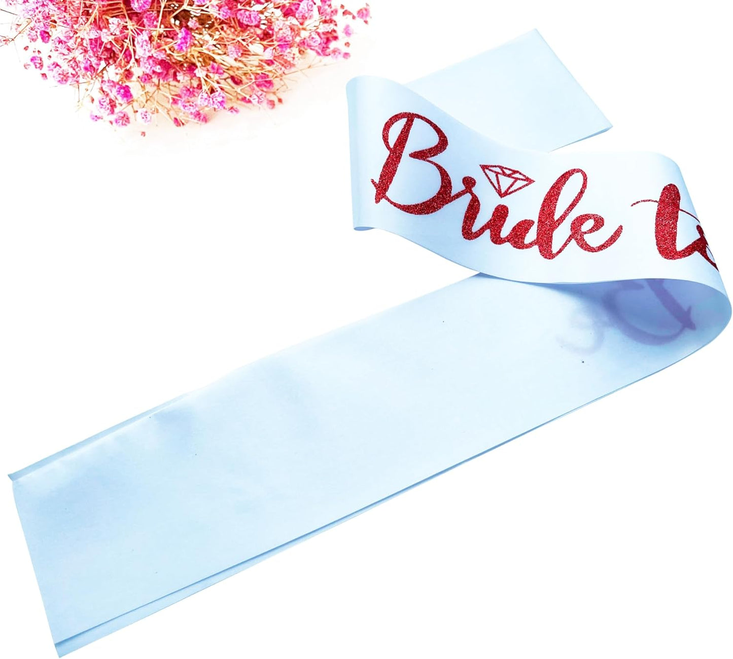 Bride to Be Sash, Bachelorette Party Sash for Bridal Shower Wedding Party Favors Accessories Supplies Engagement Gifts,White Satin with Glitter Letter Red