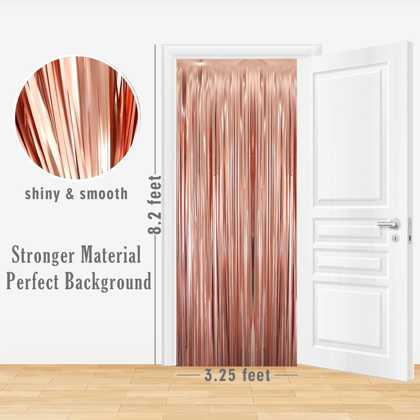 GOER 3.2 ft x 8.2 ft Metallic Tinsel Foil Fringe Curtains Party Photo Backdrop Party Streamers for Birthday,Graduation,New Year Eve Decorations Wedding Decor (5 Pcs,Matte Rose Gold,Thick Material)