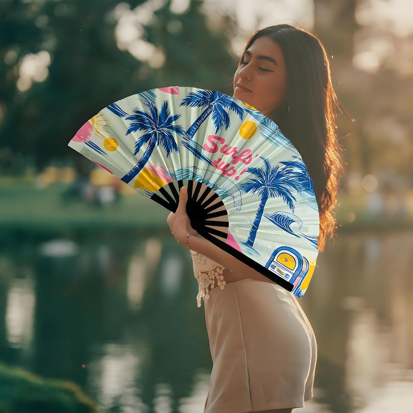 Large Folding Rave Fan Boots On The Ground Hand Fan Clacking Fans for Line Dancing Clack Fan for Raves, Concert, Festivals, Party, Gifts, Performance (Surf)