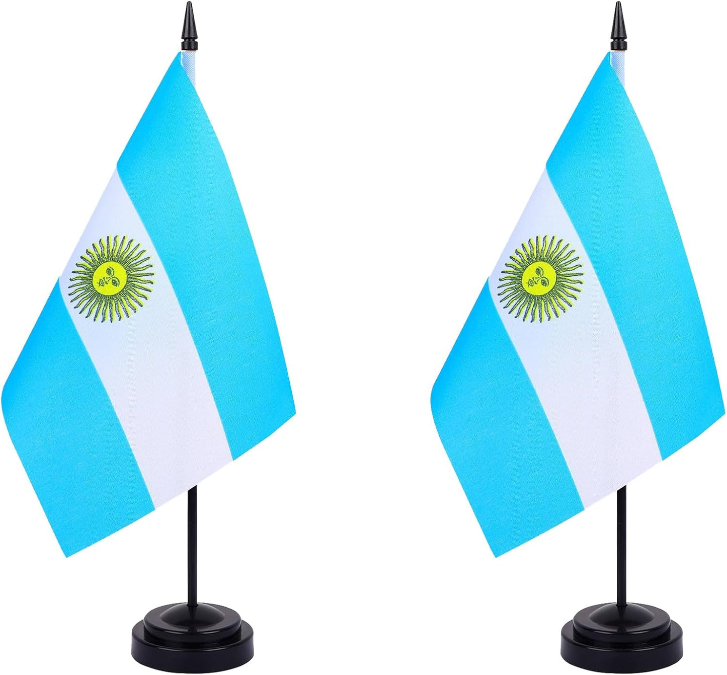 Argentina Desk Flag 12" Solid Pole Deluxe Set Argentinian Flags Banner Mini Small Argentina Office Table Flags with Black Stand Base Desktop Decorations(2Pack)
