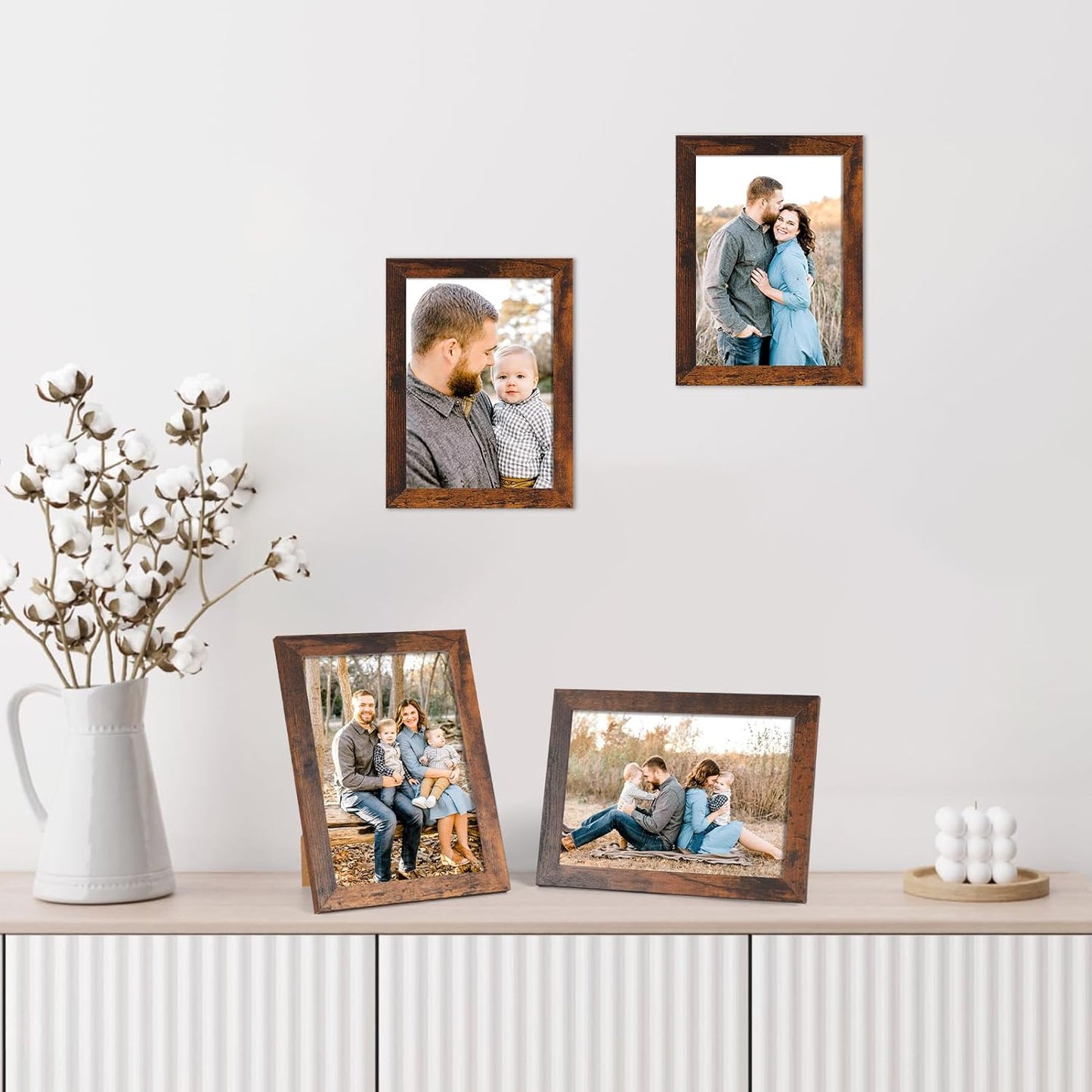 PETAFLOP Picture Frames 5x7 Bulk Set of 18, Wooden Brown Photo Frames Fits 5 by 7 for Wall or Tabletop Display