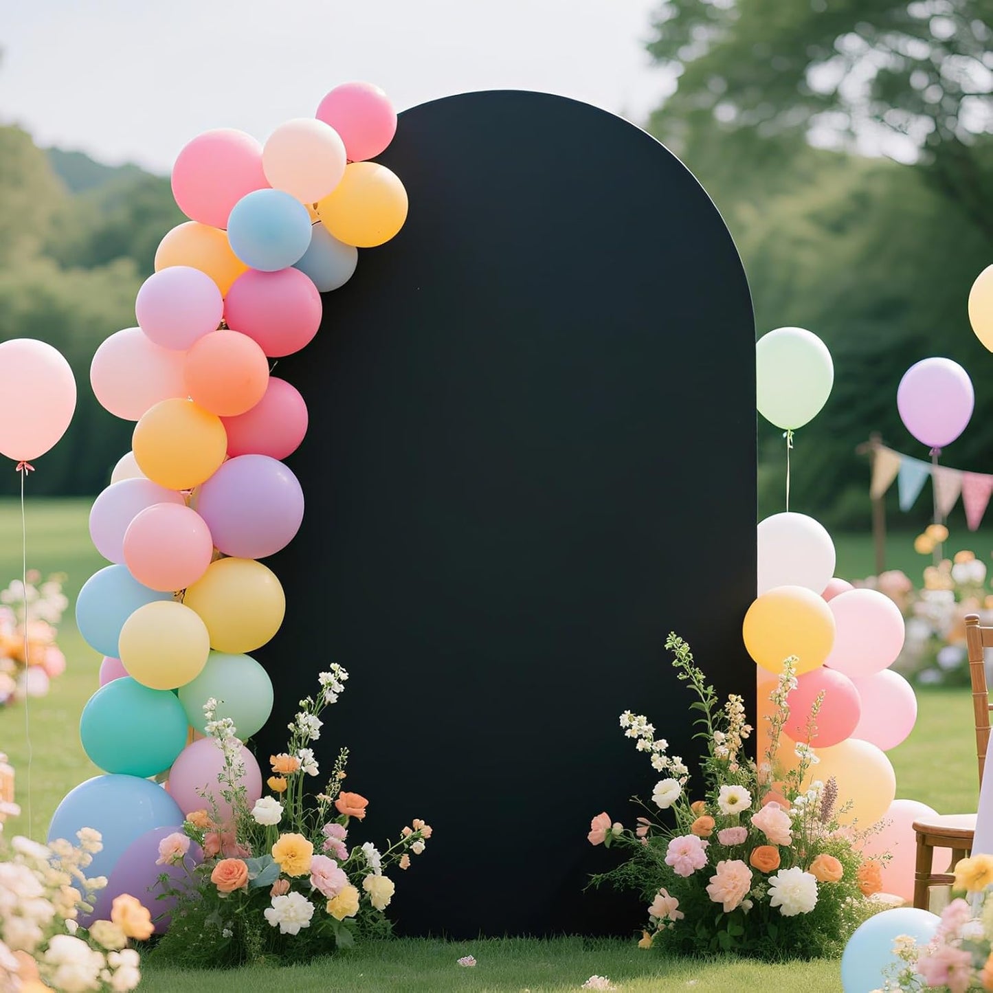 Ledido Wedding Arch Backdrop Cover 7.2FT Arch Covers Fitted Stretchy Spandex Round Top Stand Backdrop Cover for Wedding Banquet Ceremony Birthday Party Baby Shower Event Decoration,Black