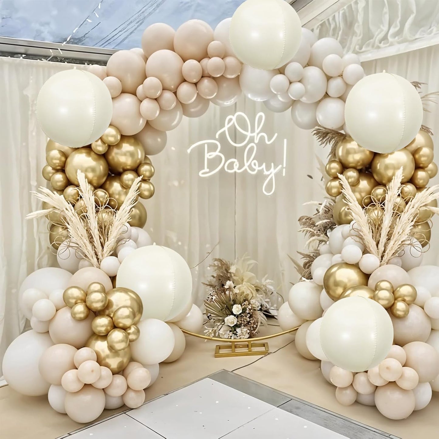 6Pcs Cream White Round Foil Balloons,Giant 4D Round Ball Balloon,22 Inch Balloons for Birthday Baby Shower Engagement Party Decorations