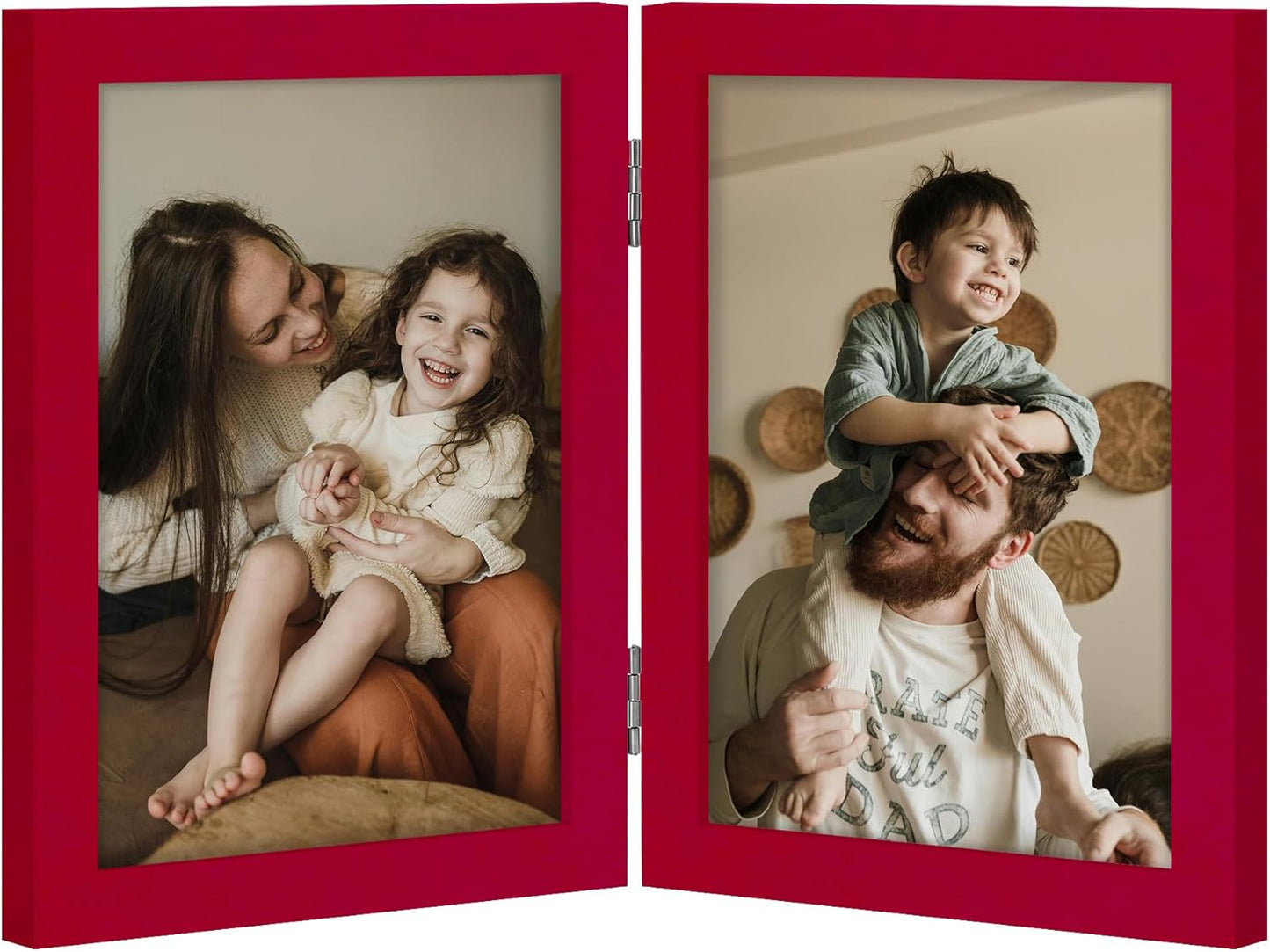 decorUhome Double 5x7 Picture Frame Vertical, Engineered Wood Bifold Photo Frame with Plexiglass for Tabletop Display, 5x7, Red