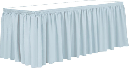 Ultimate Textile Pleat Polyester Fabric Table Skirt - Machine Washable Flame Resistant with Clips for Events, Weddings & Trade Shows, Cut & Sewn in Paterson, NJ - Ice Blue, 7' Shirred Pleat