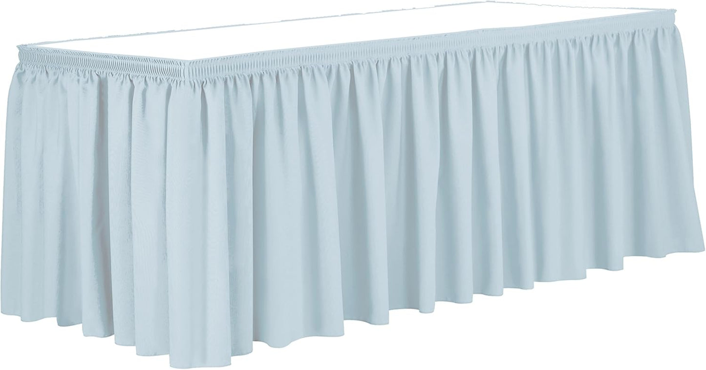 Ultimate Textile Pleat Polyester Fabric Table Skirt - Machine Washable Flame Resistant with Clips for Events, Weddings & Trade Shows, Cut & Sewn in Paterson, NJ - Ice Blue, 14' Shirred Pleat