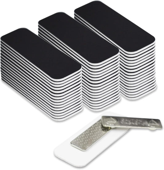 Name Tag/Badge Blanks - 100 Pack - 1" X 3" (Black) Round Corners, Magnetic Backing