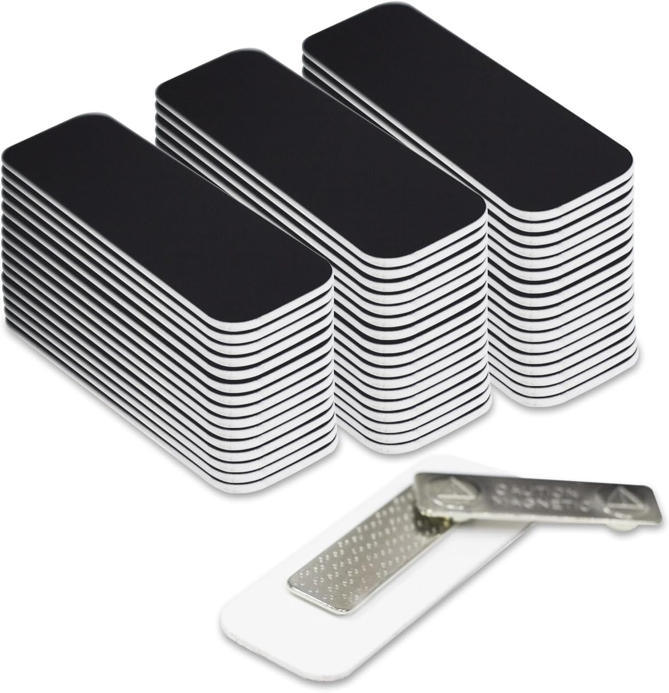 Name Tag/Badge Blanks - 50 Pack - 1" X 3" (Black) Round Corners, Magnetic Backing