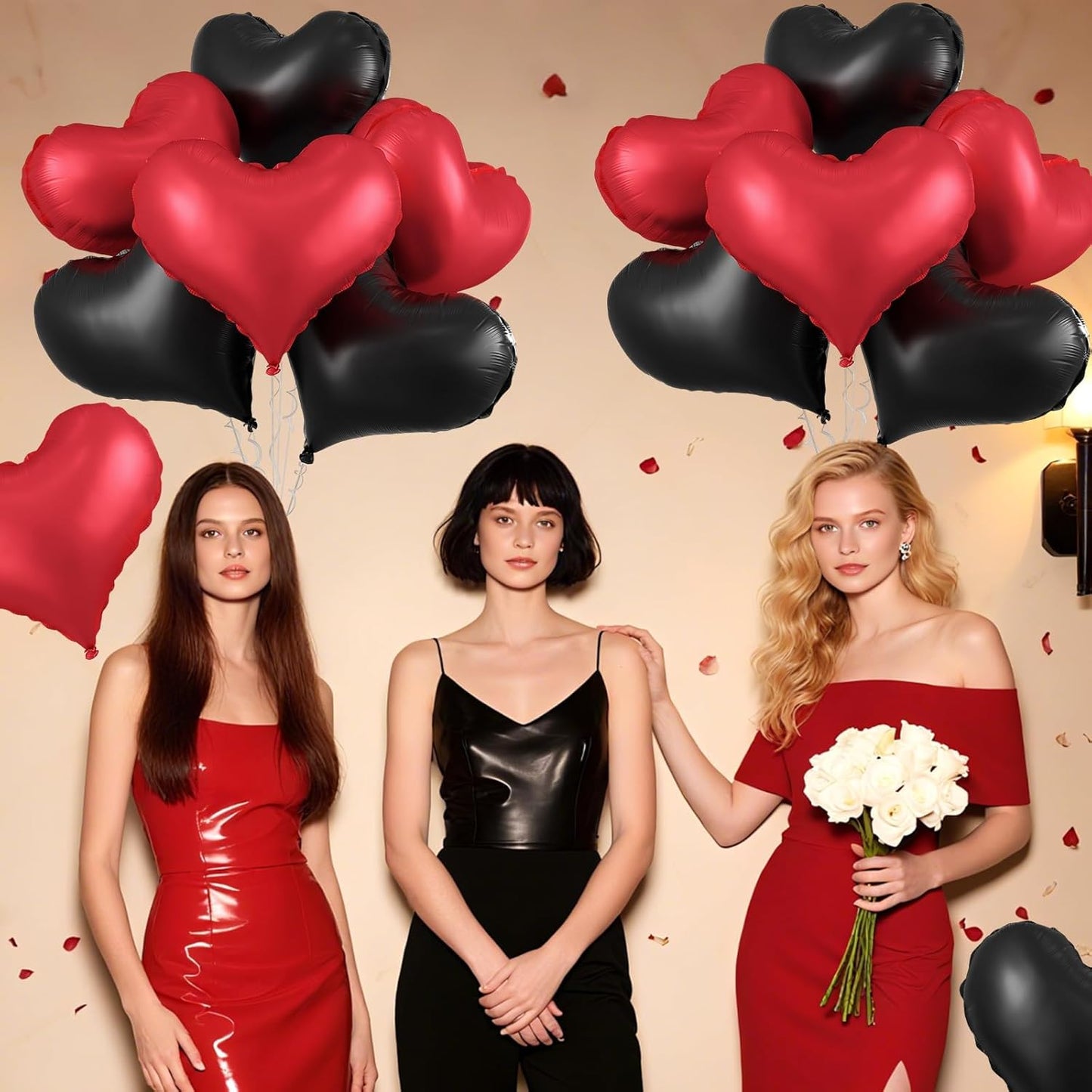 Black Red Heart Balloons,24Inch Large Red Black Heart Foil Balloons for Valentine's Day Birthday Wedding Baby Shower Anniversary Decorations