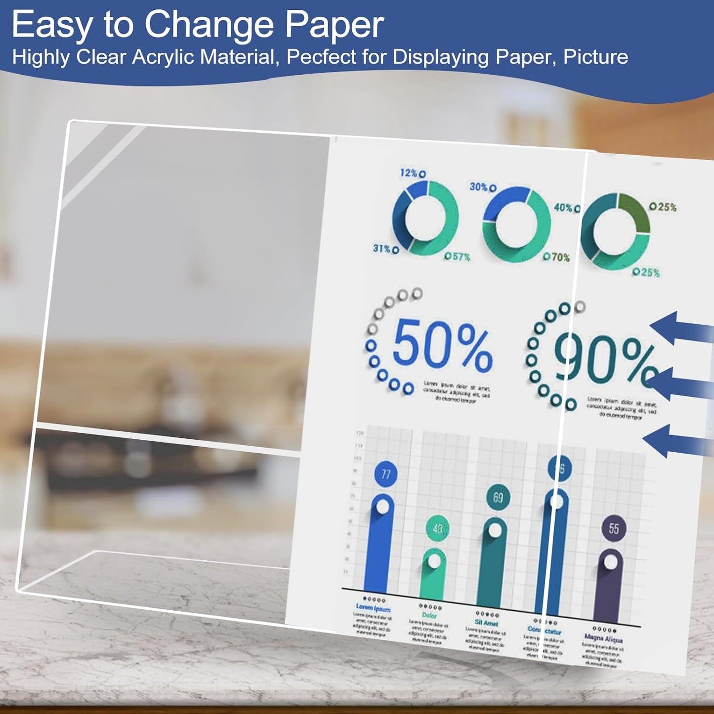 Slanted Back Acrylic Sign Holder 8.5 x 11 Horizontal, Clear Tabletop Stands for Display 11 x 8.5, Plastic Paper Holders for Office, Home, Restaurant (6 Pack)