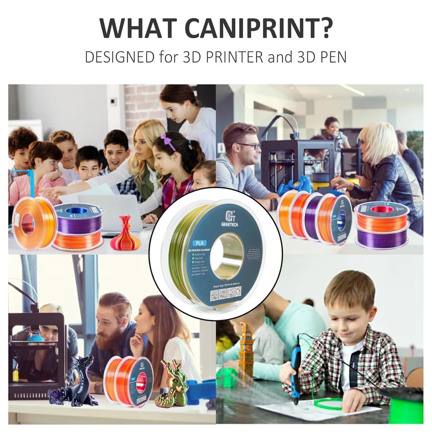 Geeetech 3D Printer Silk PLA Dual Color Filament, Metal-Like Shiny Silk Filament 1.75mm 1kg (2.2lbs) Spool, Dimensional Accuracy +/- 0.02 mm, Silk Yellow Green